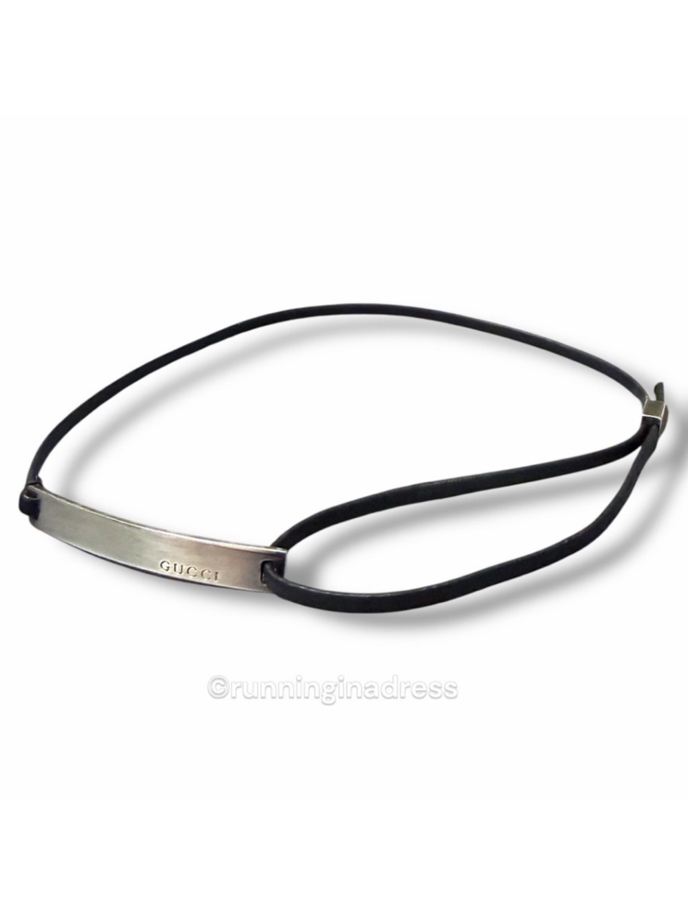 Authentic Y2K Gucci Sterling & Leather Silver Logo Bar Choker Wrap Bracelet - Picture 4 of 12